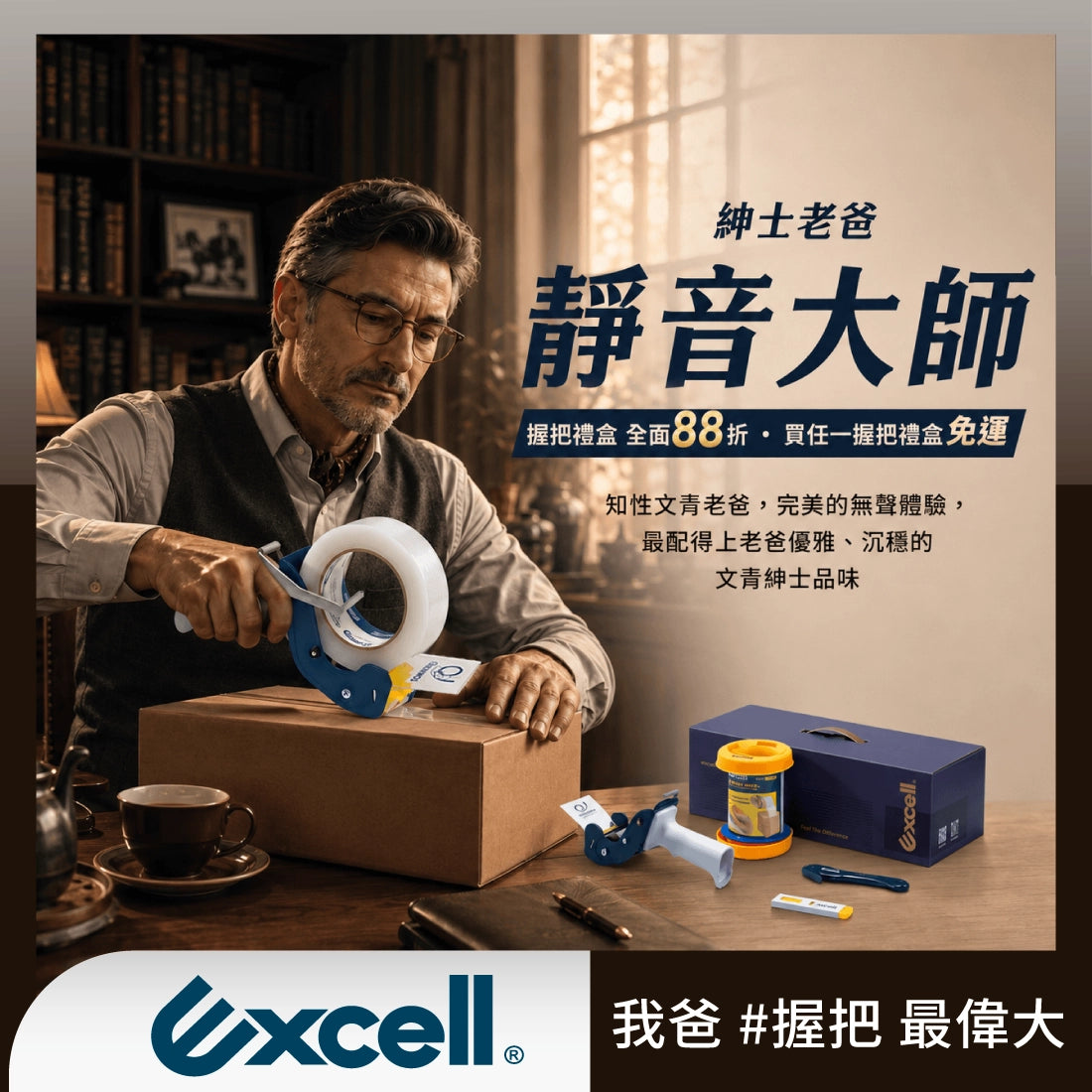 【Excell 臺灣非常】 高品質封箱工具 | 『靜音大師禮盒』，為您打造最安靜、最輕盈的封箱體驗！內含 SNC-289 降低噪音膠台，整體機身僅390g，超輕設計讓長時間使用也不費力，特別適合女性使用。